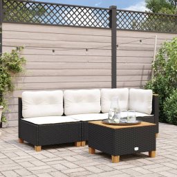 vidaXL vidaXL Sofa ogrodowa z poduszkami, 3-osobowa, czarna, polirattan