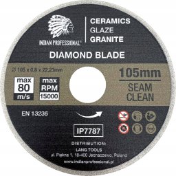  INDIAN PROFESSIONAL TARCZA DIAMENTOWA 105mm x 0,8mm x 22,2mm SEAM CLEAN DO FUG  /INDIAN PROFESSIONAL