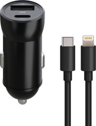 Ładowarka Maxlife Ładowarka Samochodowa Pd Qc Mxcc-04 1X Usb-C 1X Usb 20W Czarna + Kabel Usb-C - Lightning 27W