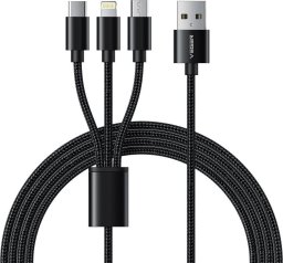 Kabel USB Veger USB-A - USB-C + microUSB + Lightning 1.2 m Czarny