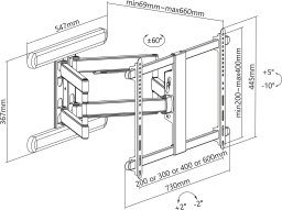 InLine ® Premium aluminium wall mount, for flat screen TV (37-80"), max. 70kg, black