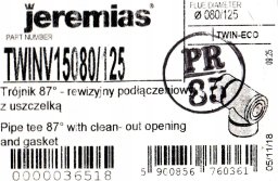 Jeremias Trójnik 87° z rewizją biały z uszczelką 80/125 (Junkers, Buderus, Viessmann, Wolf)