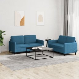 vidaXL vidaXL 2 cz. komplet wypoczynkowy, niebieski, obity aksamitem