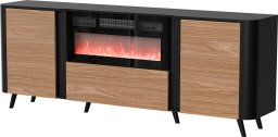 Cama Meble Komoda VOLARE 200x39x75 czarny/orzech + kominek