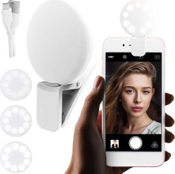 Lampka USB Alogy Lampka LED Alogy Mini Selfie Ring Klips do nagrywania robienia zdjęć do telefonu z klipsem Biała