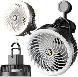 Wentylator USB Alogy Wiatrak wentylator biurkowy z lampką LED 2w1 Alogy przenośny wiszący stojący Bezprzewodowy Hanging Outdoor Mini Fan uchwyt na haczyk Czarny