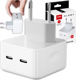 Ładowarka Alogy Ładowarka sieciowa szybka 35W 2x USB-C USB typ C PD do iPhone Alogy 2-portowa kostka Biała