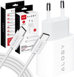 Ładowarka Alogy Ładowarka sieciowa szybka mocna 35W USB-C USB typ C PD GaN do iPhone 15 +Kabel type-C 1m Alogy Biała