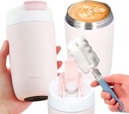 Alogy Kubek termiczny termos z ustnikiem słomką na kawę herbatę yerba mate 480ml bidon próżniowy Alogy Stalowy Różowy + Szczotka do mycia