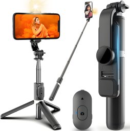 Selfie stick Retoo SELFIE STICK STATYW KIJEK DO TELEFONU Z PILOTEM + LAMPA LED BLUETOOTH TRIPOD