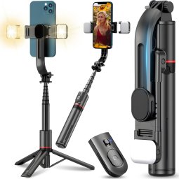 Selfie stick Retoo SELFIE STICK STATYW KIJEK DO TELEFONU Z PILOTEM + 2X LAMPA LED BLUETOOTH TRIPOD