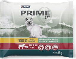 PUPIL Prime Karma mokra dla kota PUPIL Prime bogata w wołowinę z wątróbką + pstrąga z łososiem 4 x 85 g