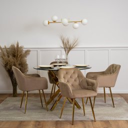 Mebel Elite Krzesło Tapicerowane do Salonu RAYA Beżowe Welurowe Nowoczesne Glamour