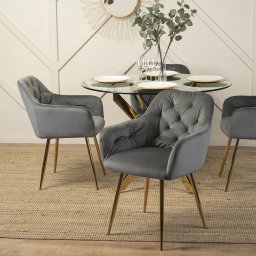 Mebel Elite Krzesło Tapicerowane do Salonu RAYA Szare Welurowe Nowoczesne Glamour