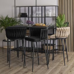 Mebel Elite Krzesło Barowe Tapicerowane Plecione Hoker FLORES Czarne Welurowe Nowoczesne Loft
