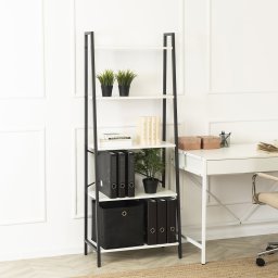 Mebel Elite Regał Otwarty Wysoki ERVA na Książki do Salonu Biały/Czarny Nowoczesny Loft