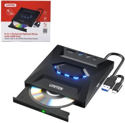 Odtwarzacz DVD Unitek Nagrywarka zewnętrzna DVD/CD, Hub USB 5Gbps, czytnik kart SD