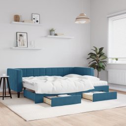 vidaXL Sofa rozsuwana z szufladami, niebieska, 80x200 cm, aksamit