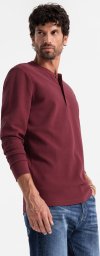Ombre Zapinany pod szyją longsleeve męski z dzianiny waflowej bordowy V2 OM-LSCL-0120 XL