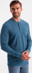 Ombre Longsleeve męski z dzianiny waflowej zapinany pod szyją niebieski denim V4 OM-LSCL-0120 XL
