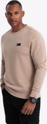 Ombre Nierozpinana męska bluza dresowa z metalowym pinem beżowa V1 OM-SSNZ-0136 S