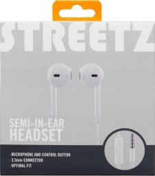 Słuchawki Streetz E100 Semi-in-ear headset, answer button, 3.5mm, mic, white