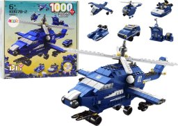 LeanToys Helikopter Śmigłowiec Policyjny Klocki Konstrukcyjne 6w1 Niebieski 1000ele.