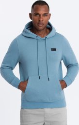 Ombre Męska dresowa bluza kangurka z kapturem i metalowym pinem błękitna V4 OM-SSNZ-0141 XL