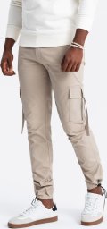 Ombre Męskie spodnie cargo STRAIGHT LEG z paskami na kieszeniach piaskowe V2 OM-PACG-0197 M