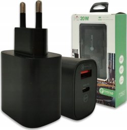 Ładowarka . DENMEN CZARNA ŁADOWARKA SIECIOWA USB +  KABEL TYP-C DC09T-W