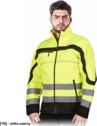 Kurtka męska Reis NEMO - męska kurtka SOFTSHELL ochronna, stójka, 3 kieszenie, powłoka 100% poliester, pasy odblaskowe - żółto-czarny XL
