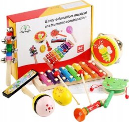 Pan i Pani Gadżet Dziecięce Drewniane Instrumenty Perkusyjne Bębenki Grzechotki Cymbałki