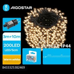 Lampki choinkowe Aigostar Niskonapięciowe zewnętrzne lampki choinkowe 200led Ciepła biel 10m Niskonapięciowe zewnętrzne lampki choinkowe 200led Ciepła biel 10m