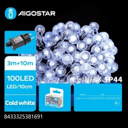Lampki choinkowe Aigostar Niskonapięciowe lampki choinkowe kryształowe kulki 100led Zimne 10m+3m Niskonapięciowe lampki choinkowe kryształowe kulki 100led Zimne 10m+3m