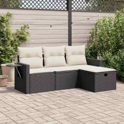 vidaXL vidaXL 4-cz. zestaw wypoczynkowy do ogrodu, poduszki, czarny rattan PE