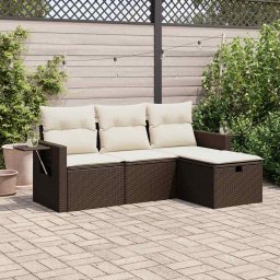 vidaXL vidaXL 4-cz zestaw wypoczynkowy do ogrodu, poduszki, brązowy rattan PE