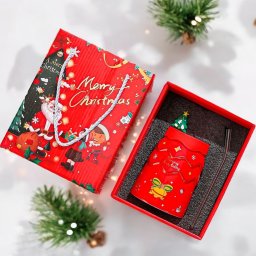 eCarla ECARLA Kubek świąteczny z silikonową pokrywką i rurką - czerwony KB06CZE 400 ml