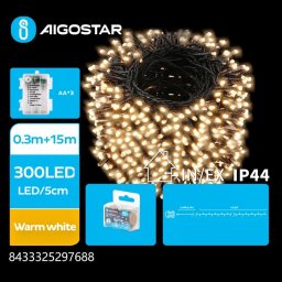 Lampki choinkowe Aigostar Lampki choinkowe na baterie 300led na 3 baterie AA, Ciepła biel, 15m Lampki choinkowe na baterie 300led na 3 baterie AA, Ciepła biel, 15m