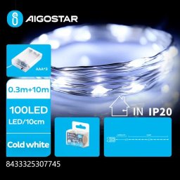 Lampki choinkowe Aigostar Lampki choinkowe 100 led na 3 baterie AA, Zimna biel, 10m Lampki choinkowe 100 led na 3 baterie AA, Zimna biel, 10m