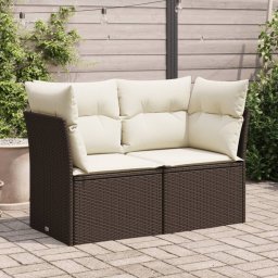 vidaXL Sofa ogrodowa z poduszkami, 2-osobowa, brązowa, polirattan