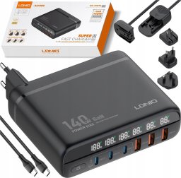 Ładowarka LDNIO Ładowarka sieciowa z wyświetlaczem 140W LDNIO A6140C 3x USB-A + 3x USB-C, US/UK/EU (czarna)