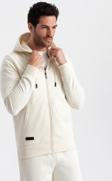 Ombre Dresowy męski bawełniany komplet BASIC bluza rozpinana + joggery  kremowy V5 Z86 XXL