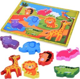 Jokomisiada Drewniane puzzle układanka zwierzątka safari 7ele dopasuj kształty ZA5256