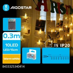 Lampki choinkowe Aigostar  Lampki choinkowe 20 LED małe sople na 3 baterie AA - Ciepła biel, 3M Lampki choinkowe 20 LED małe sople na 3 baterie AA - Ciepła biel, 3M