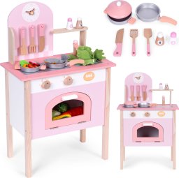 Ecotoys Kuchnia dla dzieci różowa z 8 akcesoriami piekarnik kran zlew ECOTOYS