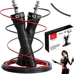 Skakanka sportowa Alogy Skakanka bokserska regulowana Crossfit Fitness Alogy Sport z wymiennymi linkami 300cm łożyska wygodna Czarna