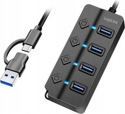 HUB USB LogiLink LogiLink USB 3.2 Gen1 Hub 4-Port Ein-/Ausschalter schwarz