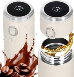 Springos Kubek termiczny 420 ml ze stali nierdzewnej na kawę herbatę, z wyświetlaczem temp. kremowy UNIWERSALNY