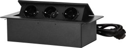 Orno Gniazdo meblowe wpuszczane w blat z płaskim frezowanym rantem i pełną spodnią zabudową oraz przewodem 1,5m,  3x2P+Z (Schuko), czarne