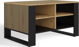 Topeshop STOLIK KAWOWY ŁAWA MODERN 4P SLIM DĄB ARTISAN CZERŃ FREZY